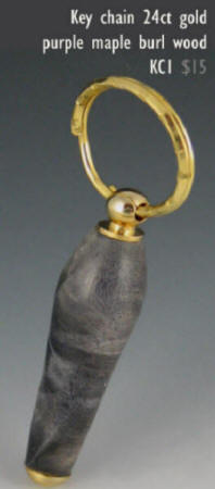 key chain24ct gold dyed purple maple burl wood